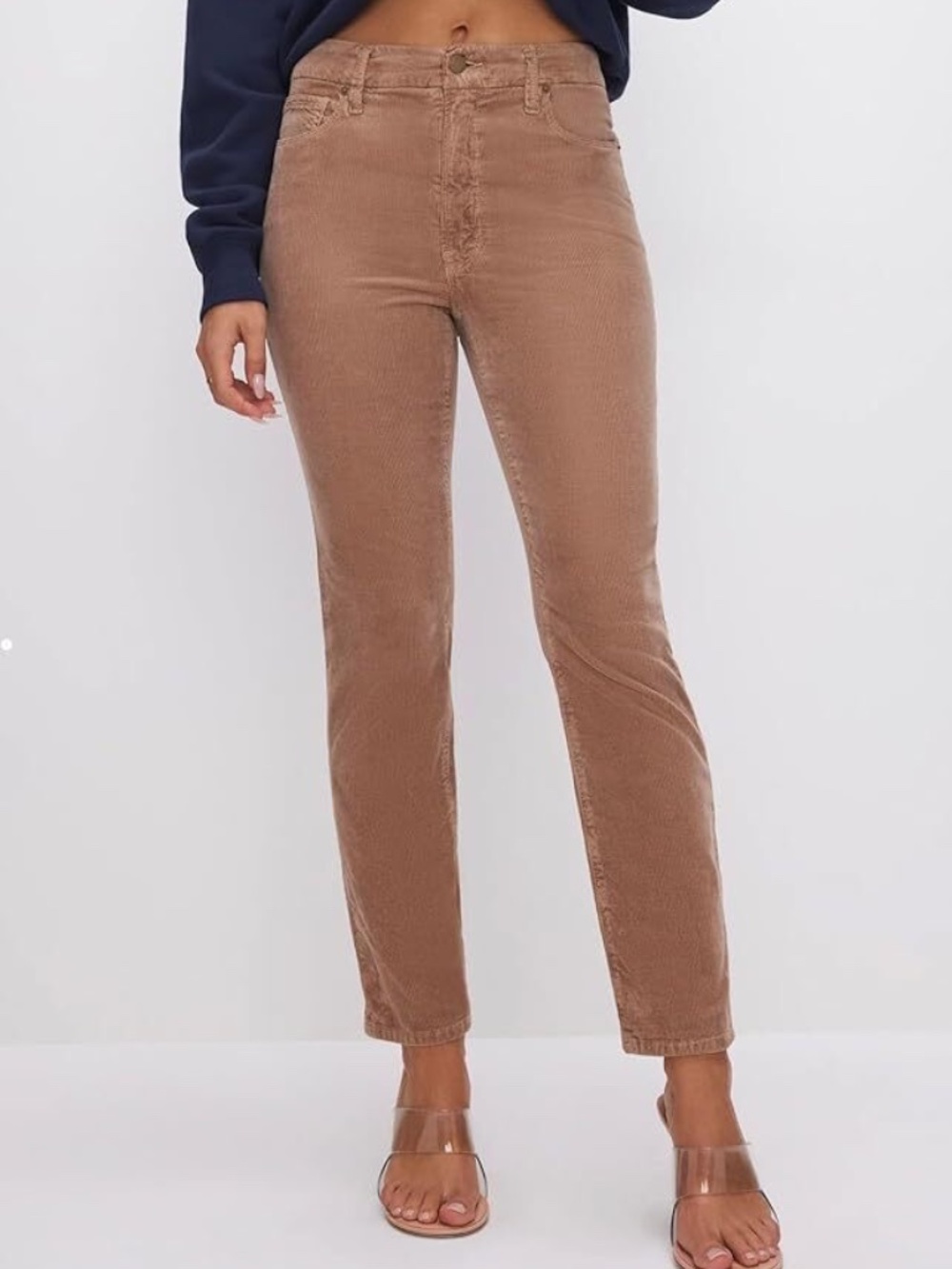 ✨NWT✨ GOOD AMERICAN Good Classic Slim Bootcut Corduroy Pants in Putty Sz 4/27